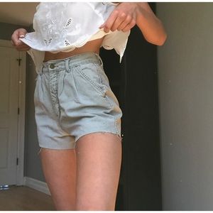 High Waisted Jean Shorts, Washed Out Neutral Green